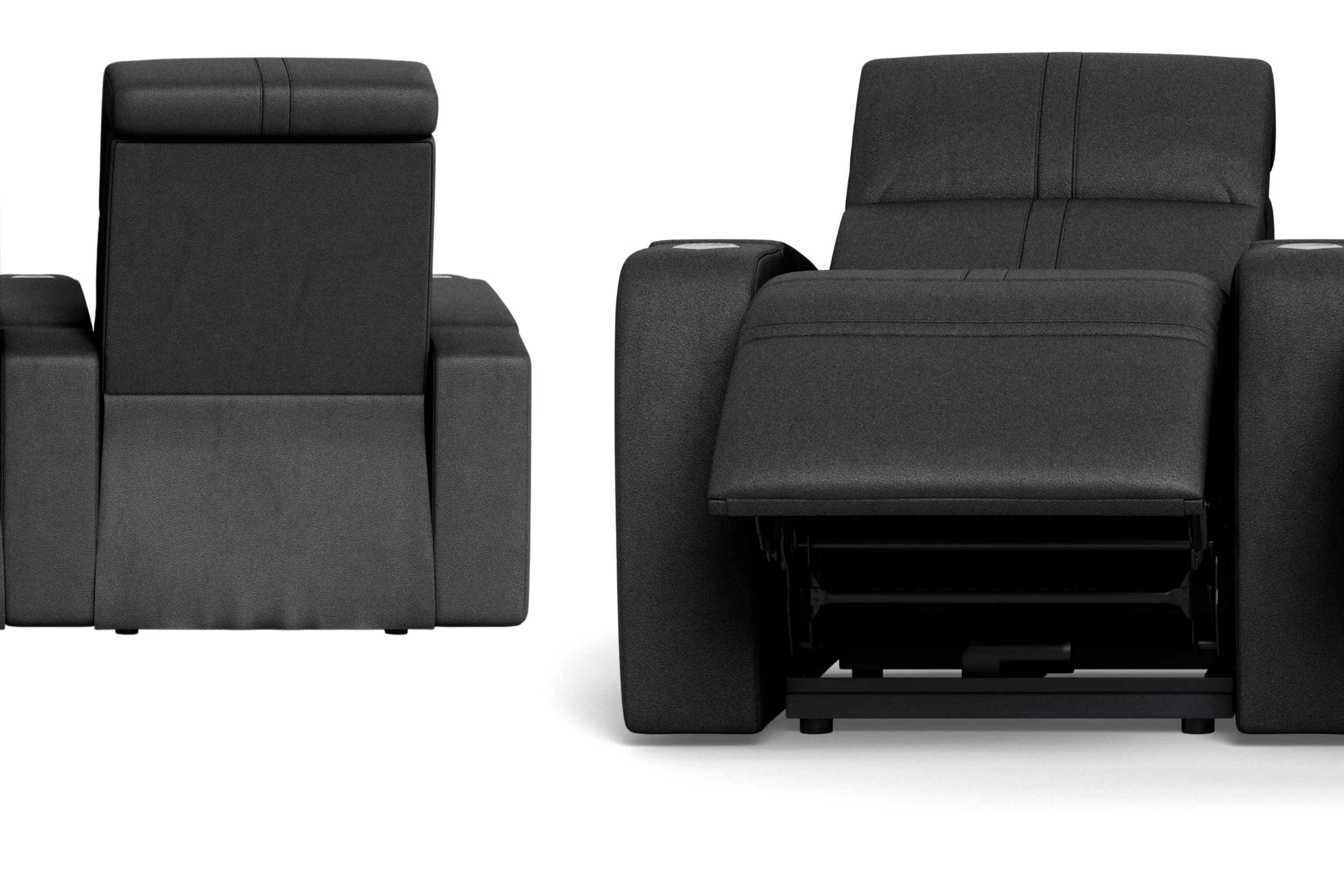 Flicks Row of 4 Power Headrest Black Leather Home Theater Seating (In Stock) 4 Flicks Row of 4 Power Headrest Black Leather Home Theater Seating (In Stock)