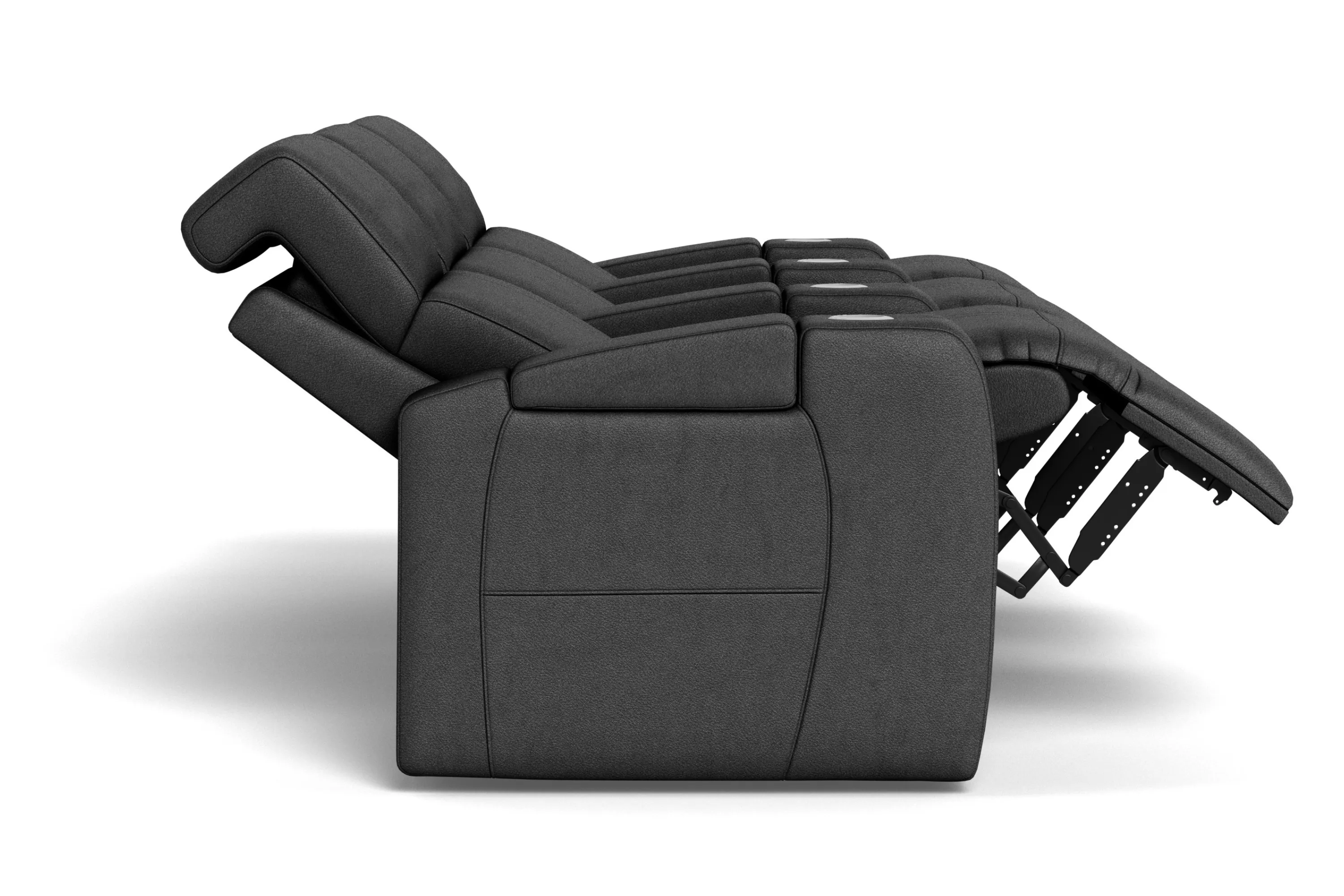 Flicks Row of 4 Power Headrest Black Leather Home Theater Seating (In Stock) 6 Flicks Row of 4 Power Headrest Black Leather Home Theater Seating (In Stock)