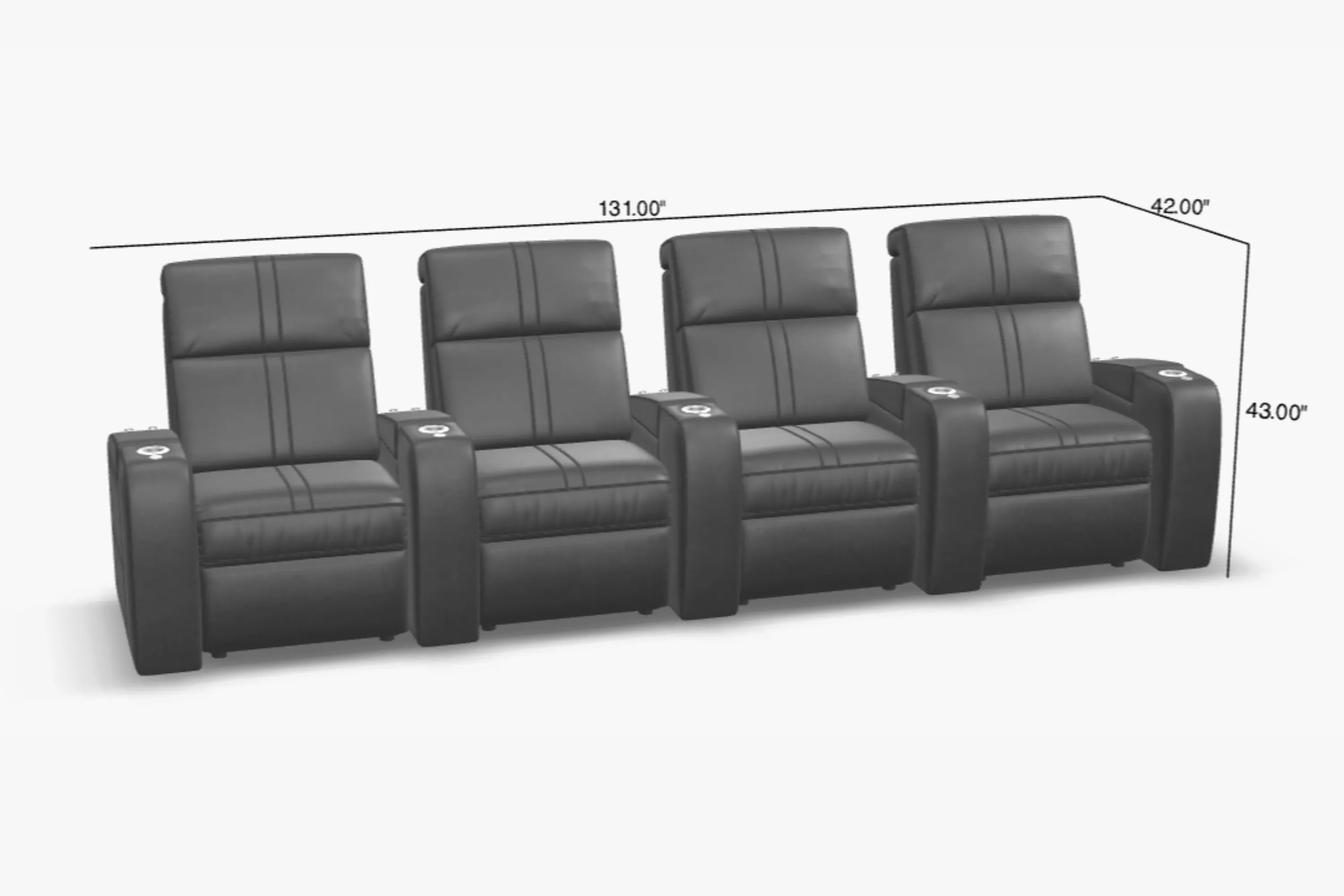 Flicks Row of 4 Power Headrest Black Leather Home Theater Seating (In Stock) 8 Flicks Row of 4 Power Headrest Black Leather Home Theater Seating (In Stock)