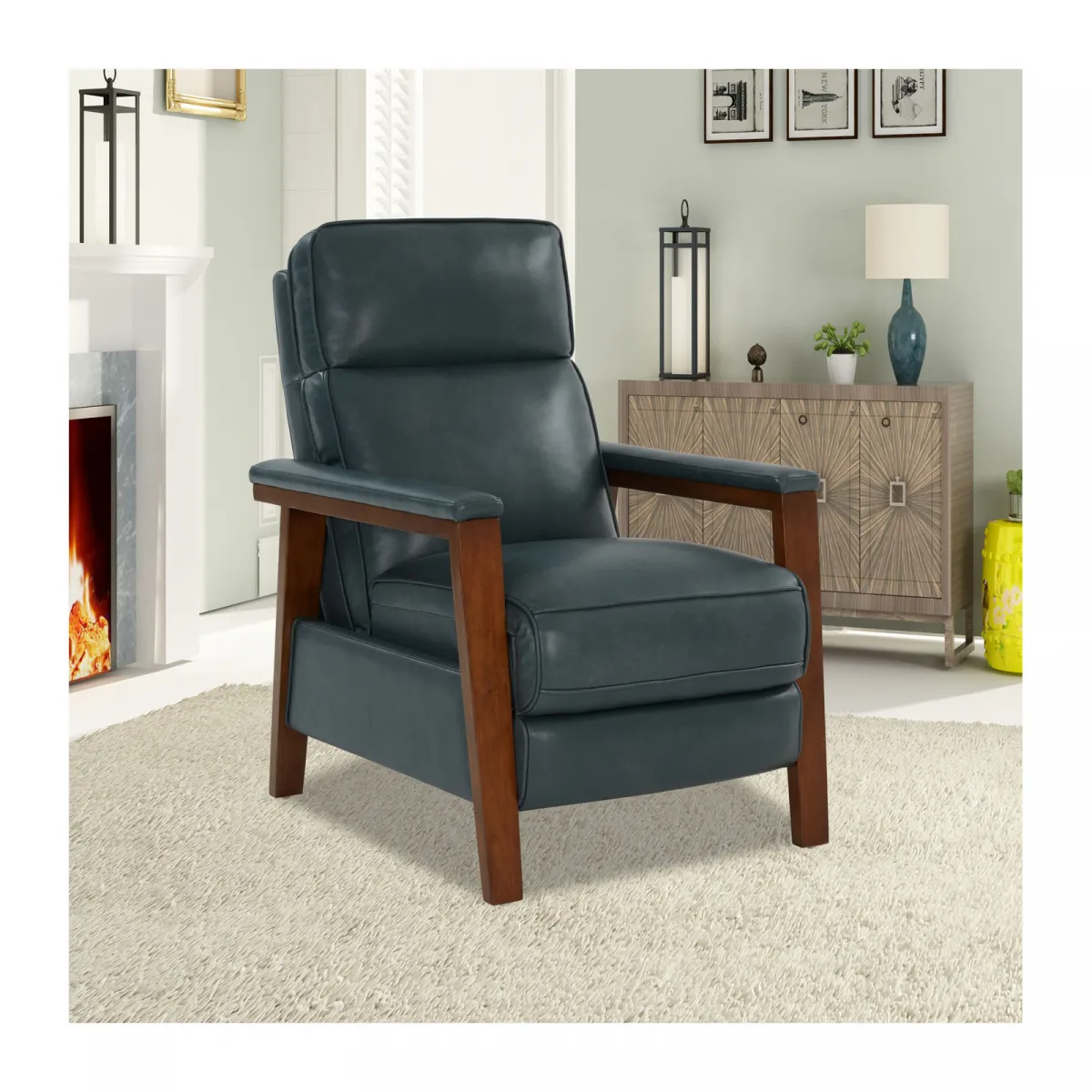 Ashland Push Thru The Arms Leather Recliner (Bluegray) In stock 12 Ashland Push Thru The Arms Leather Recliner (Bluegray) In stock