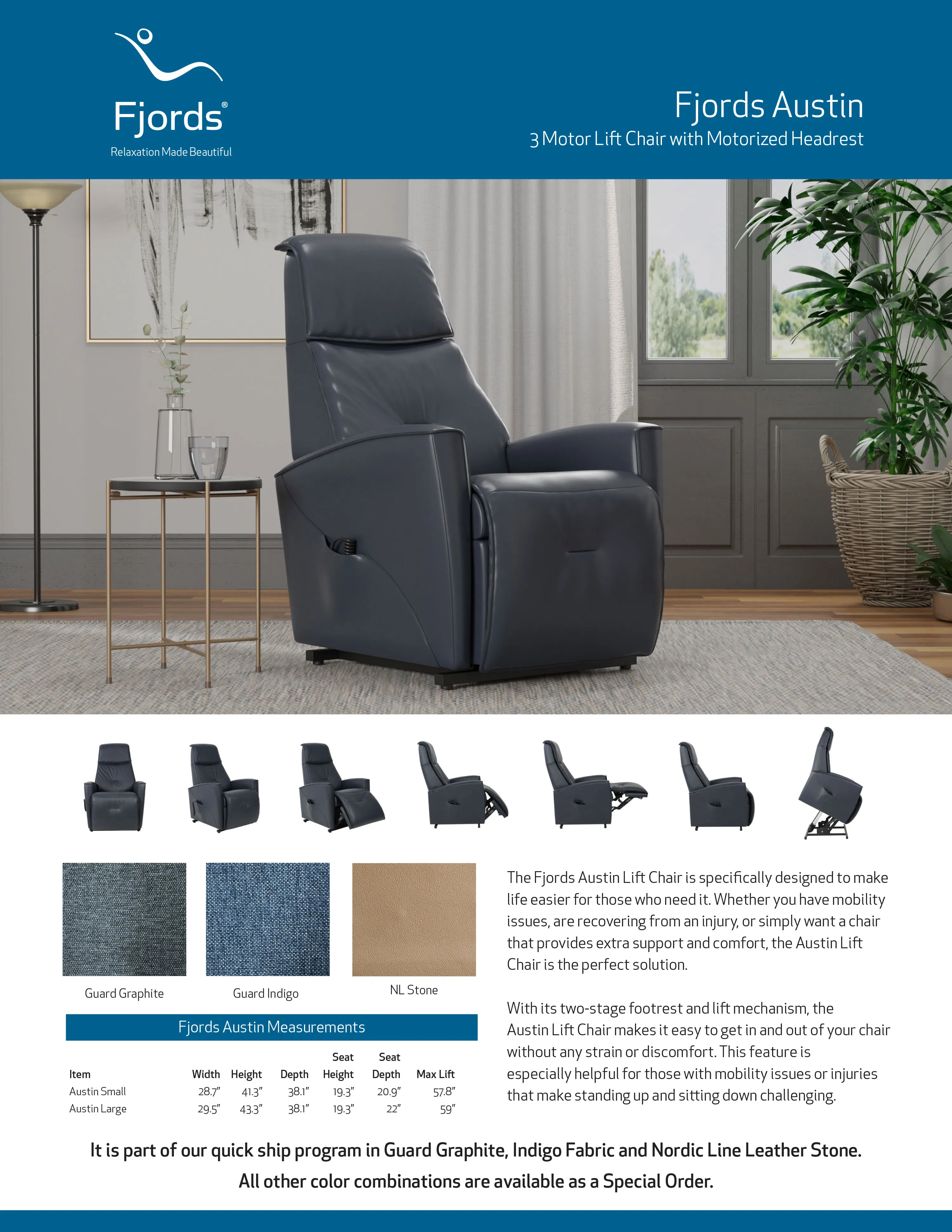 Austin Fabric Power Lift Reclining Chair Indigo (330 lbs.) In stock - fast shipping 6 Austin Fabric Power Lift Reclining Chair Indigo (330 lbs.) In stock - fast shipping