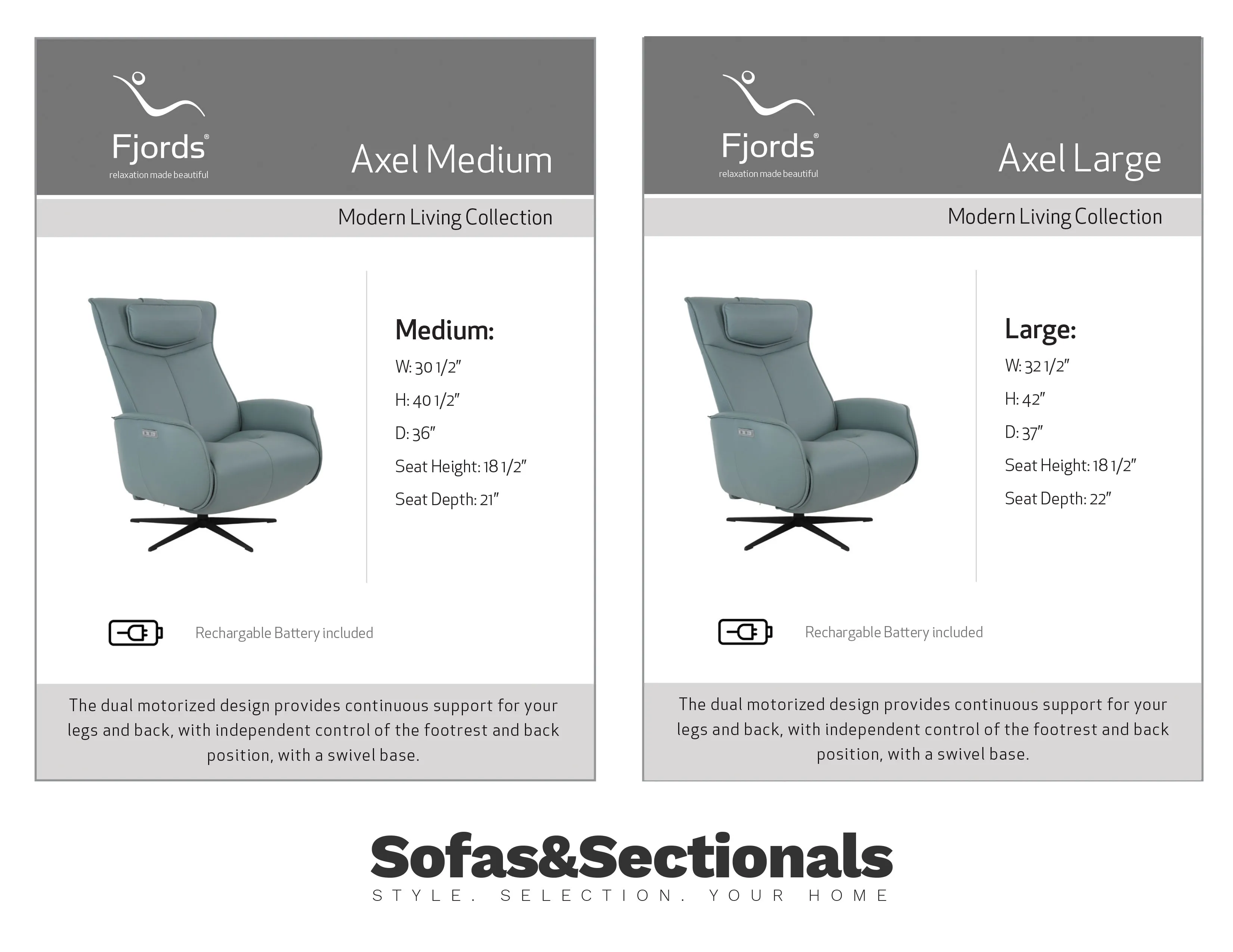 Axel Cordless Dual Power Swivel Recliner (2 Sizes) +30 leathers 8 Axel Cordless Dual Power Swivel Recliner (2 Sizes) +30 leathers