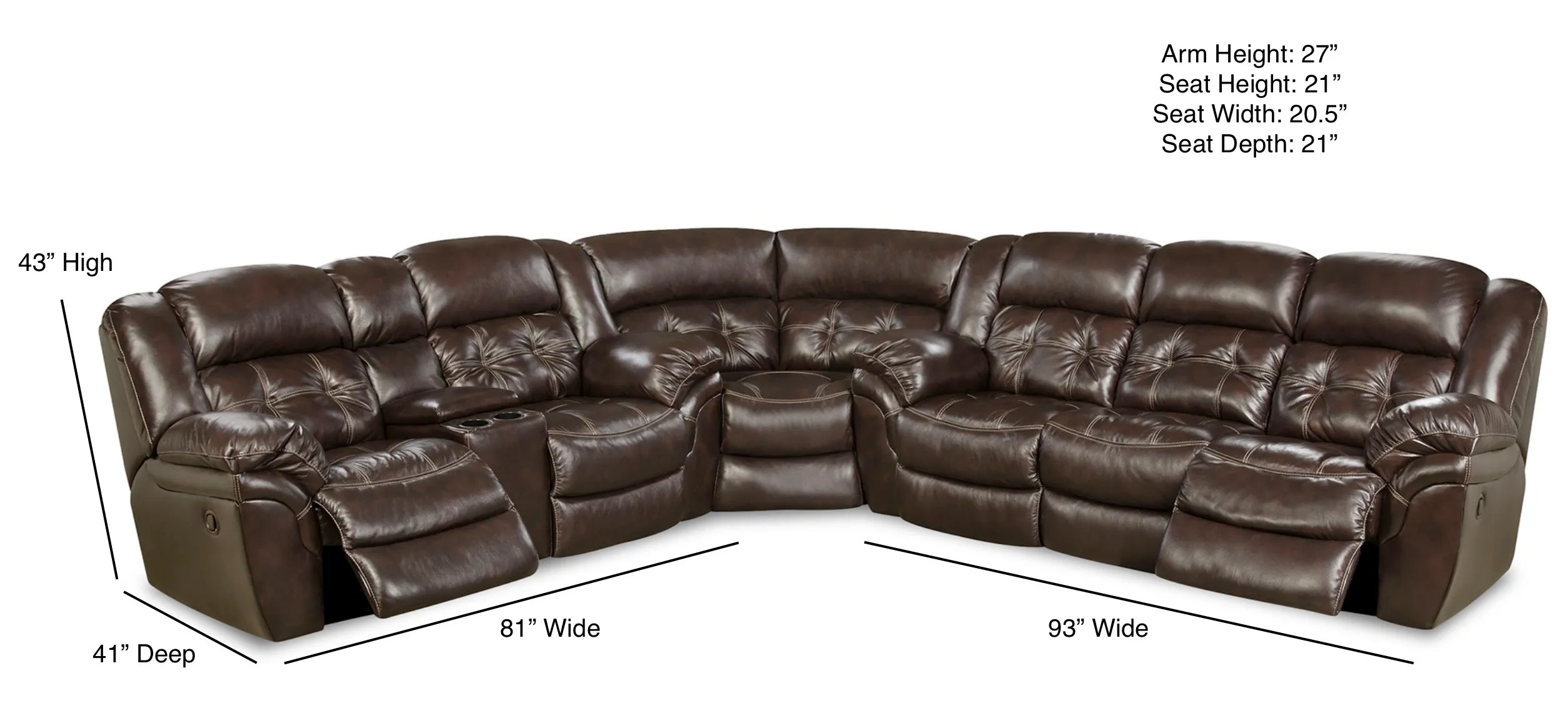 Denver Three Piece Reclining Sectional Chocolate (In stock) 4 Denver Three Piece Reclining Sectional Chocolate (In stock)