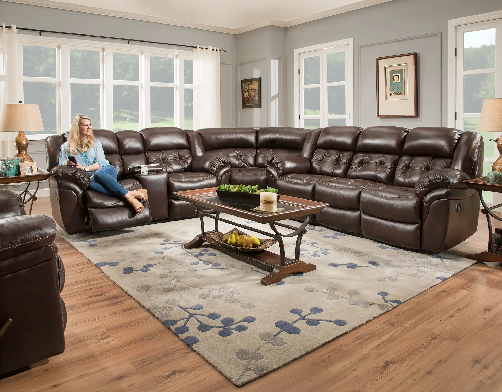 Denver Three Piece Reclining Sectional Chocolate (In stock) 5 Denver Three Piece Reclining Sectional Chocolate (In stock)