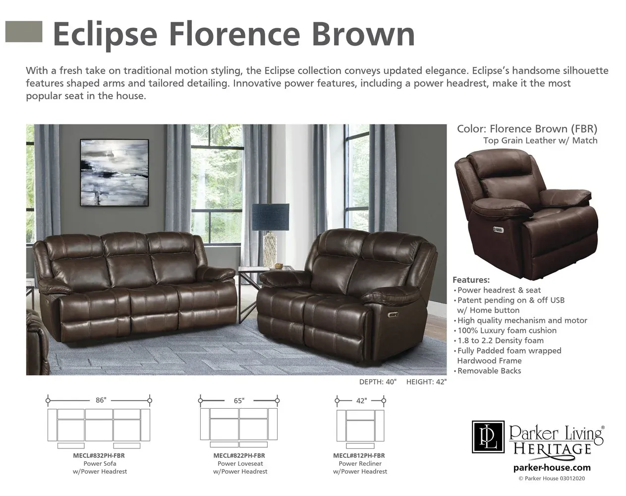 Eclipse Leather Power Headrest Power Recliner Brown (In stock - Fast shipping) 10 Eclipse Leather Power Headrest Power Recliner Brown (In stock - Fast shipping)