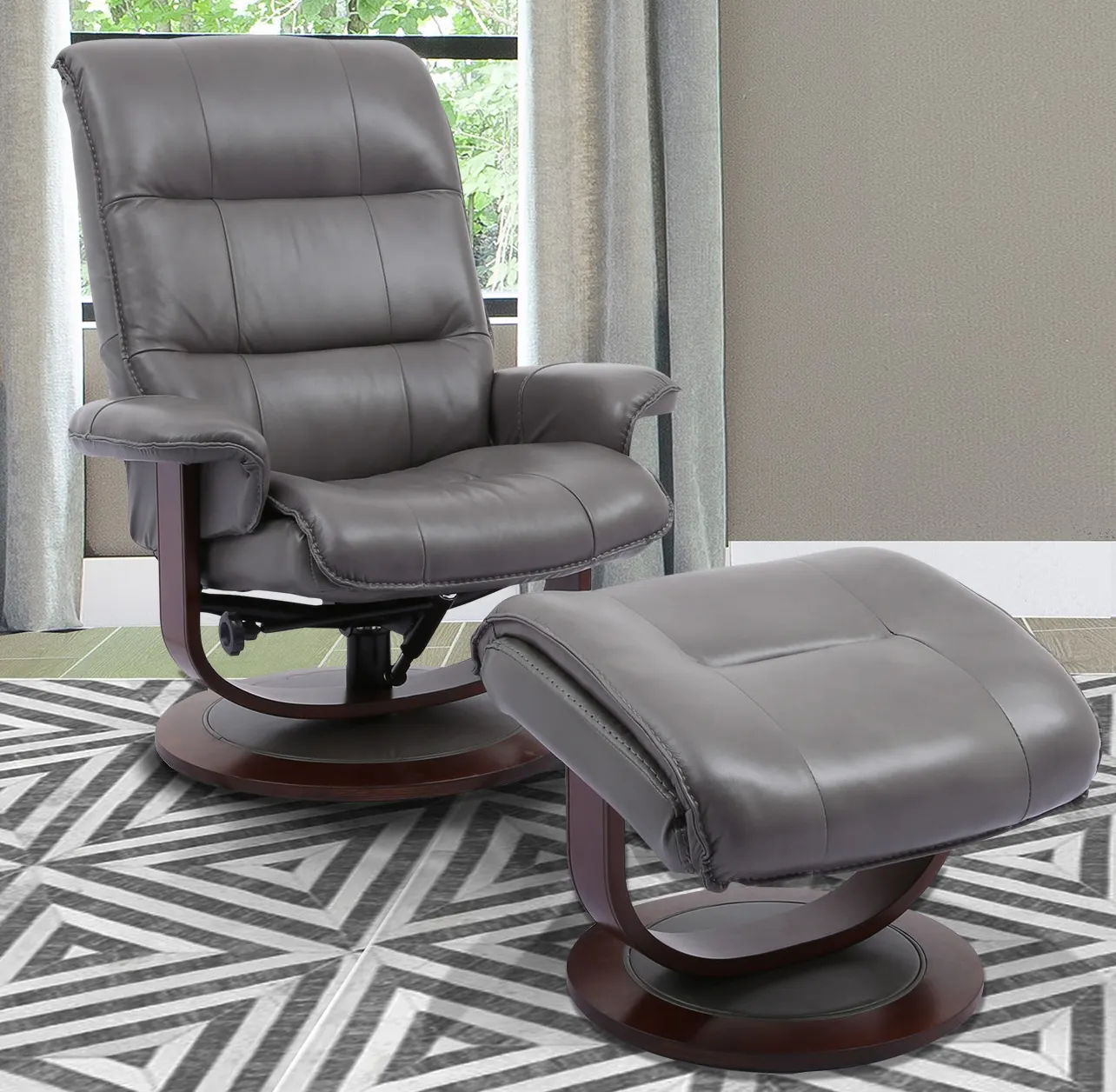 Knight Pedestal Reclining Swivel Leather Chair and Ottoman Ice (In stock - Fast shipping) 2 Knight Pedestal Reclining Swivel Leather Chair and Ottoman Ice (In stock - Fast shipping)