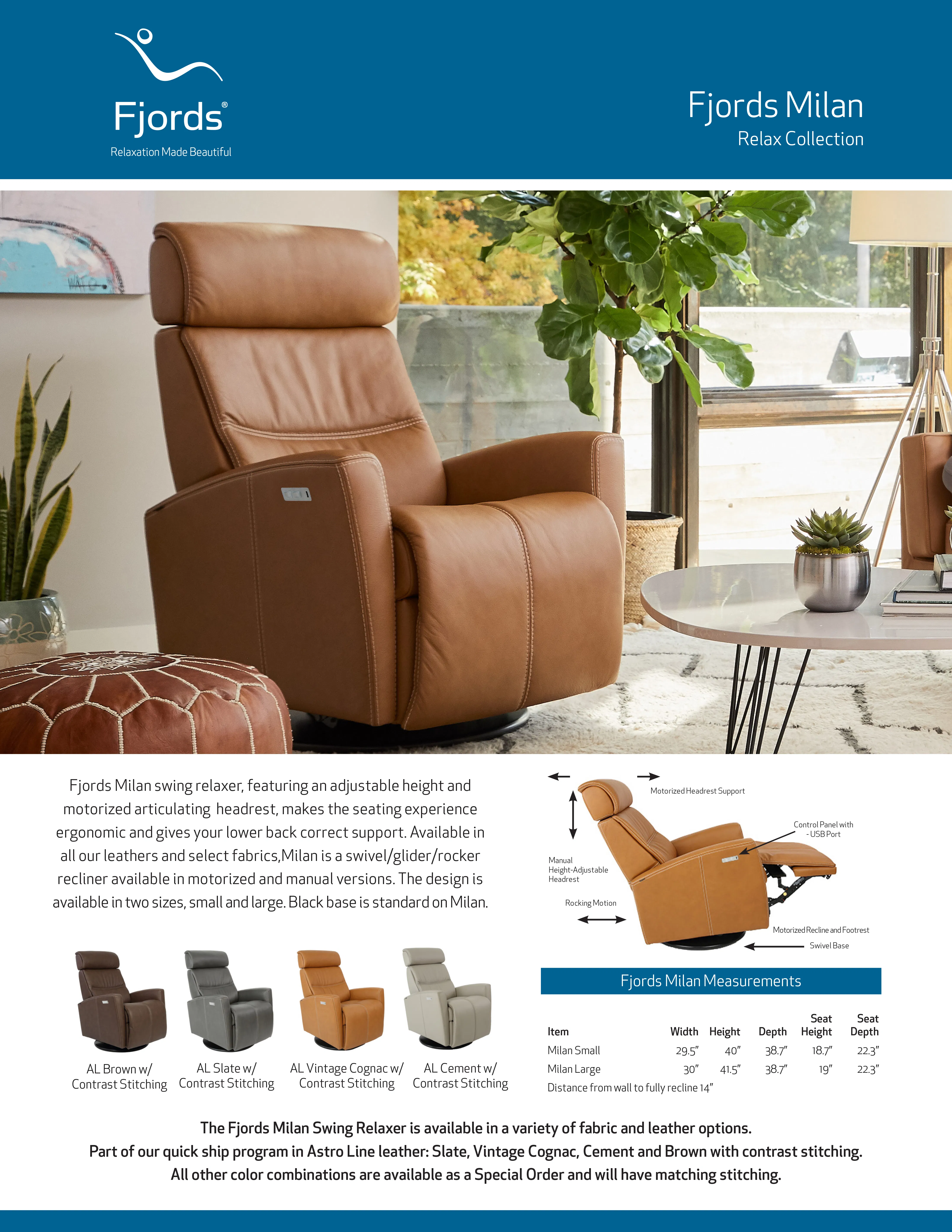 Milan Swivel Glider Power Headrest Power Recliner Vintage Cognac (In stock - Fast Shipping) 10 Milan Swivel Glider Power Headrest Power Recliner Vintage Cognac (In stock - Fast Shipping)