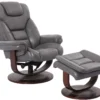 Monarch Pedestal Reclining Swivel Chair and Ottoman (Leather) Ice (In stock - Fast shipping)