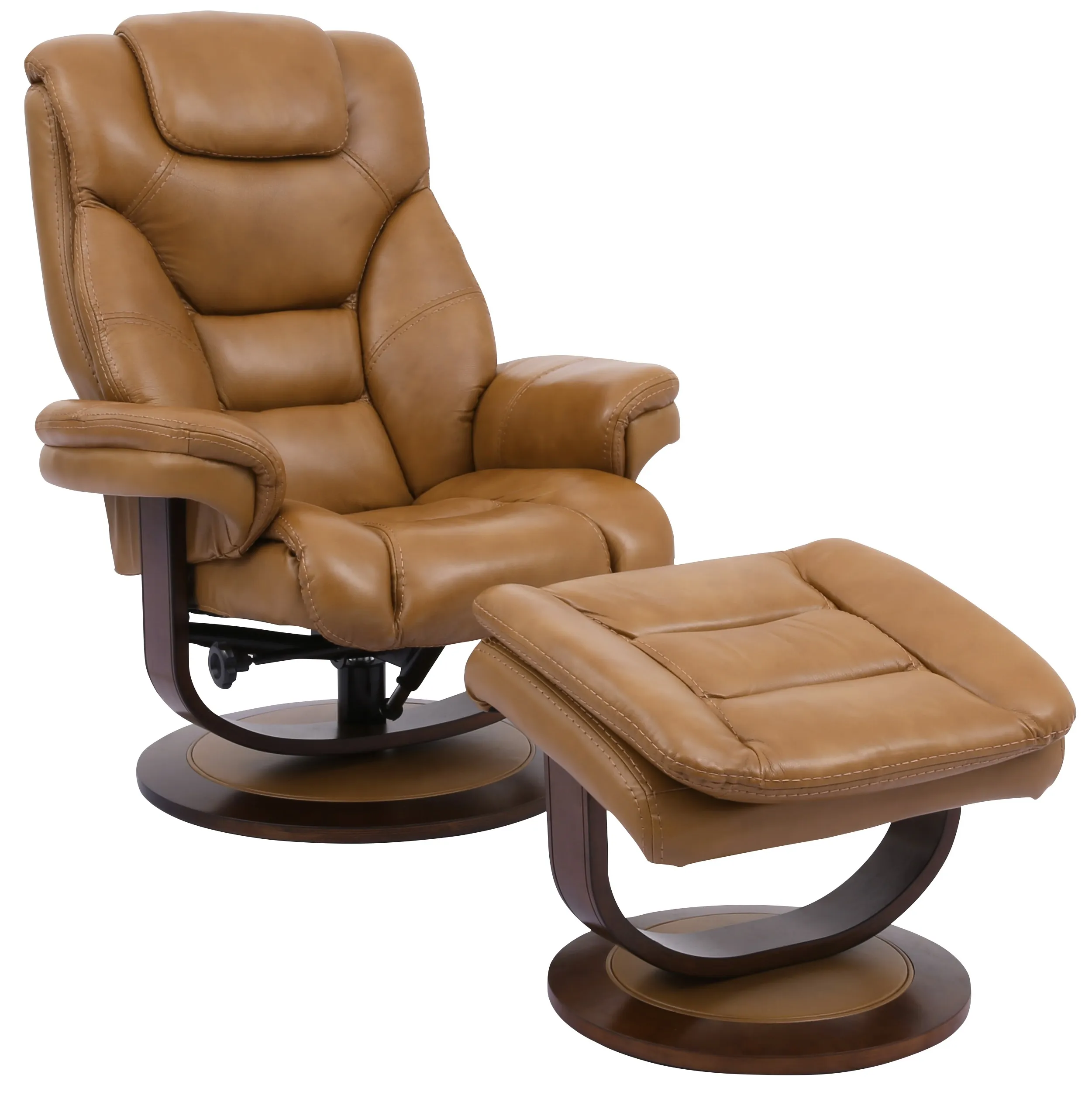 Monarch Pedestal Reclining Swivel Chair and Ottoman (Leather) Butterscotch (In stock - Fast shipping)