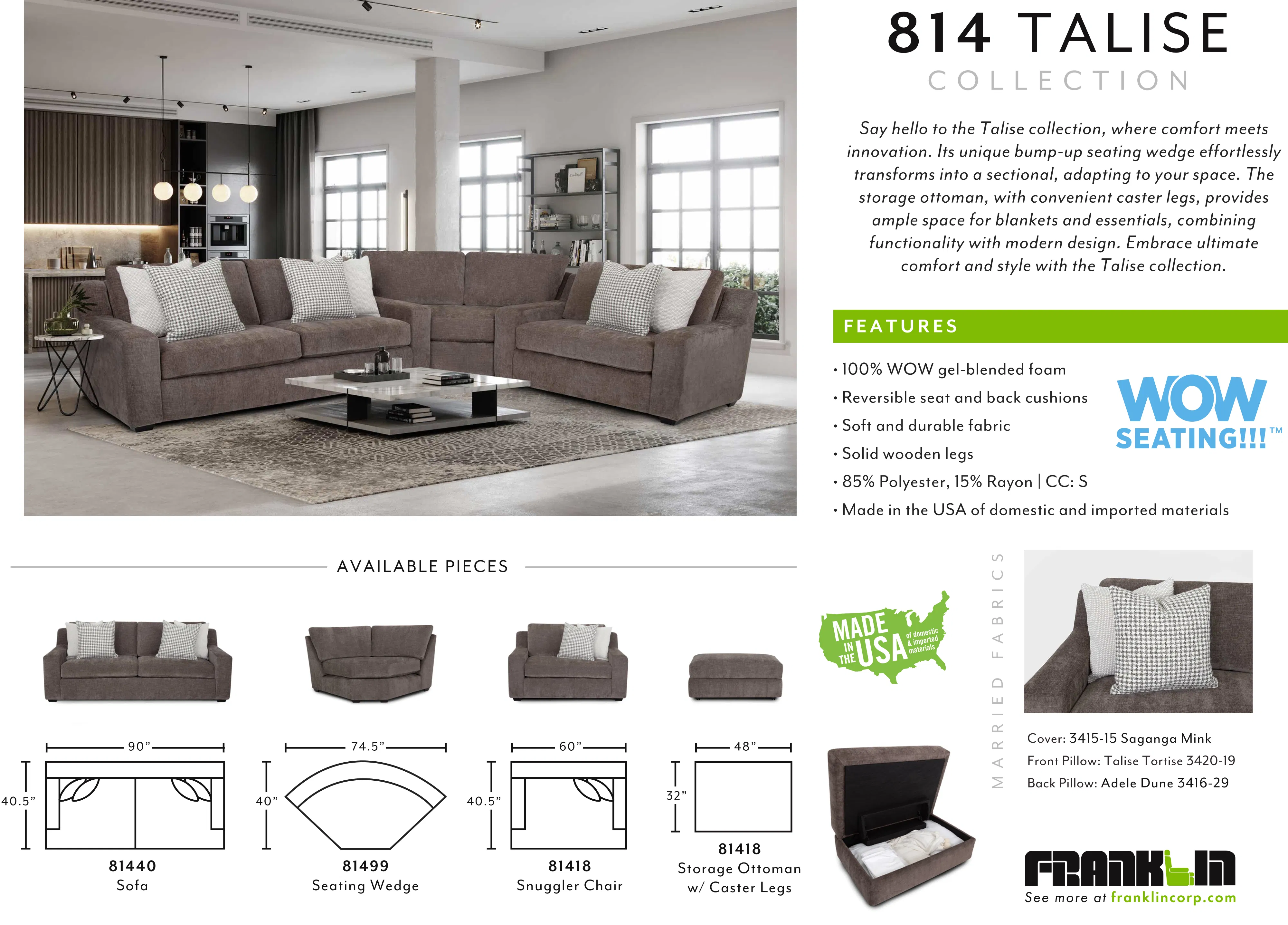 Talise 3 Piece Sectional (Includes pillows) 16 Talise 3 Piece Sectional (Includes pillows)