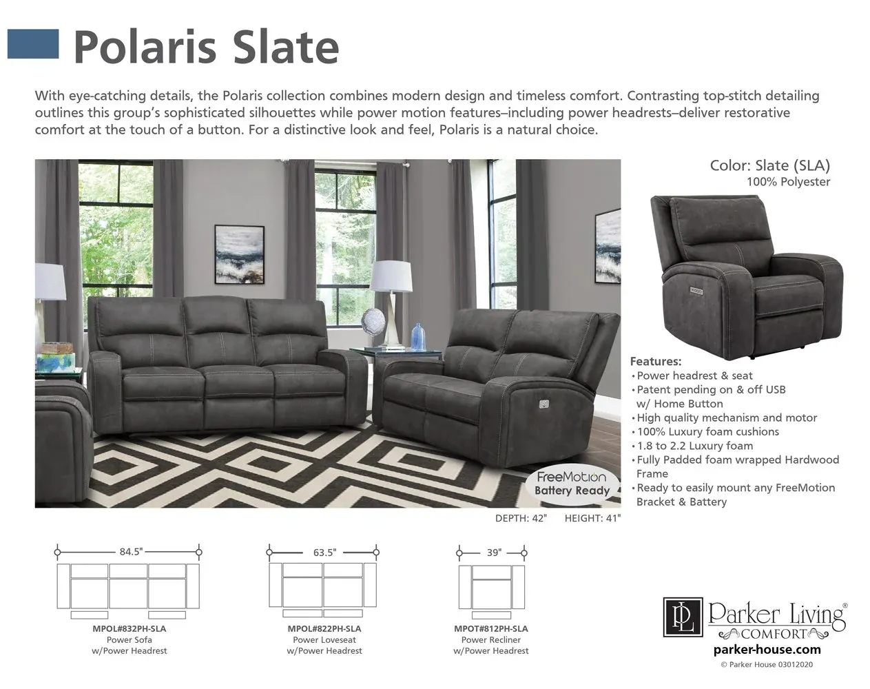 Polaris Power Headrest Power Recliner Slate (In stock - Fast shipping) 6 Polaris Power Headrest Power Recliner Slate (In stock - Fast shipping)