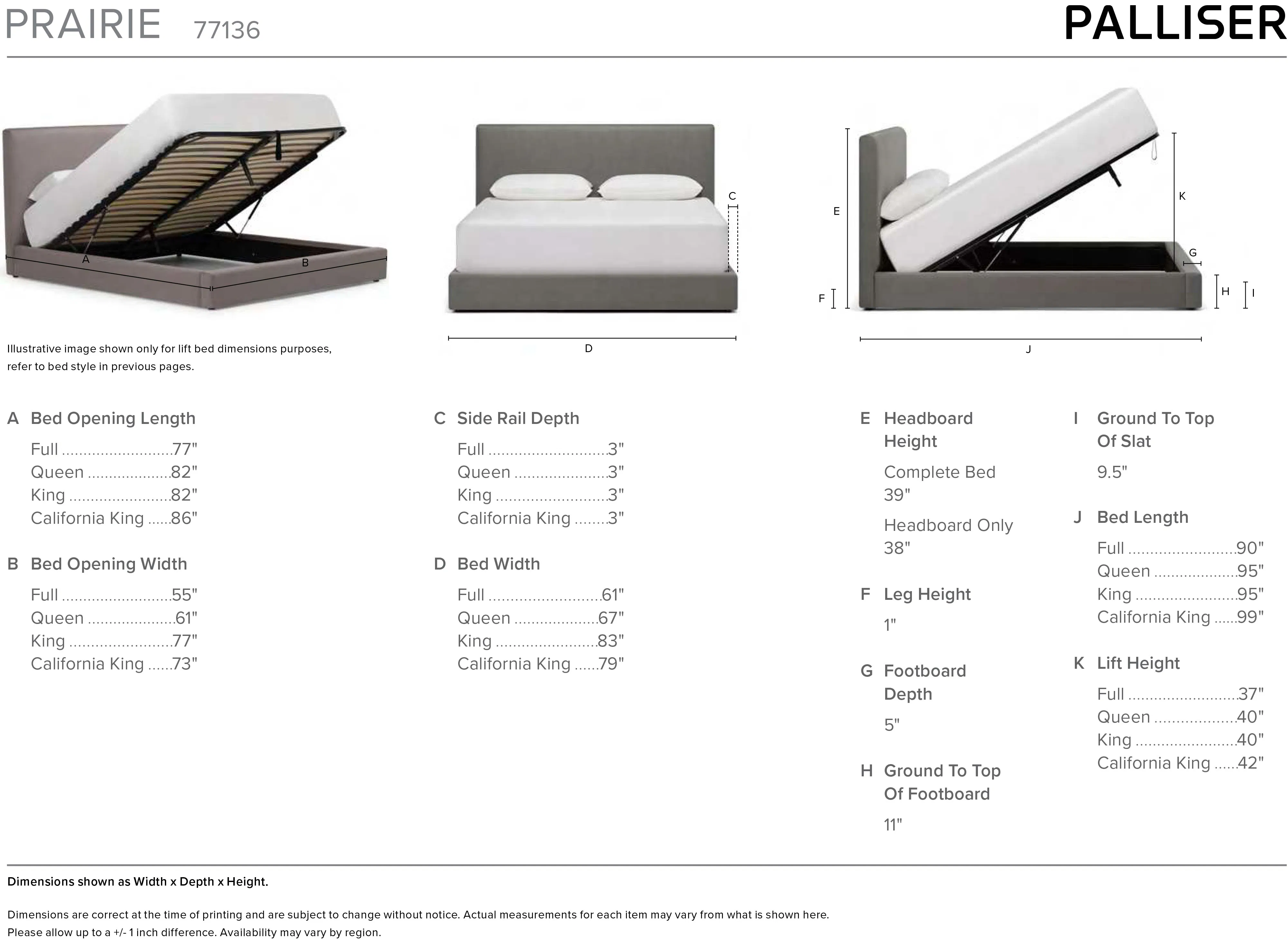Prairie Full Queen or King Complete Bed with Lift Storage (44" headboard height) +175 colors 7 Prairie Full Queen or King Complete Bed with Lift Storage (44" headboard height) +175 colors