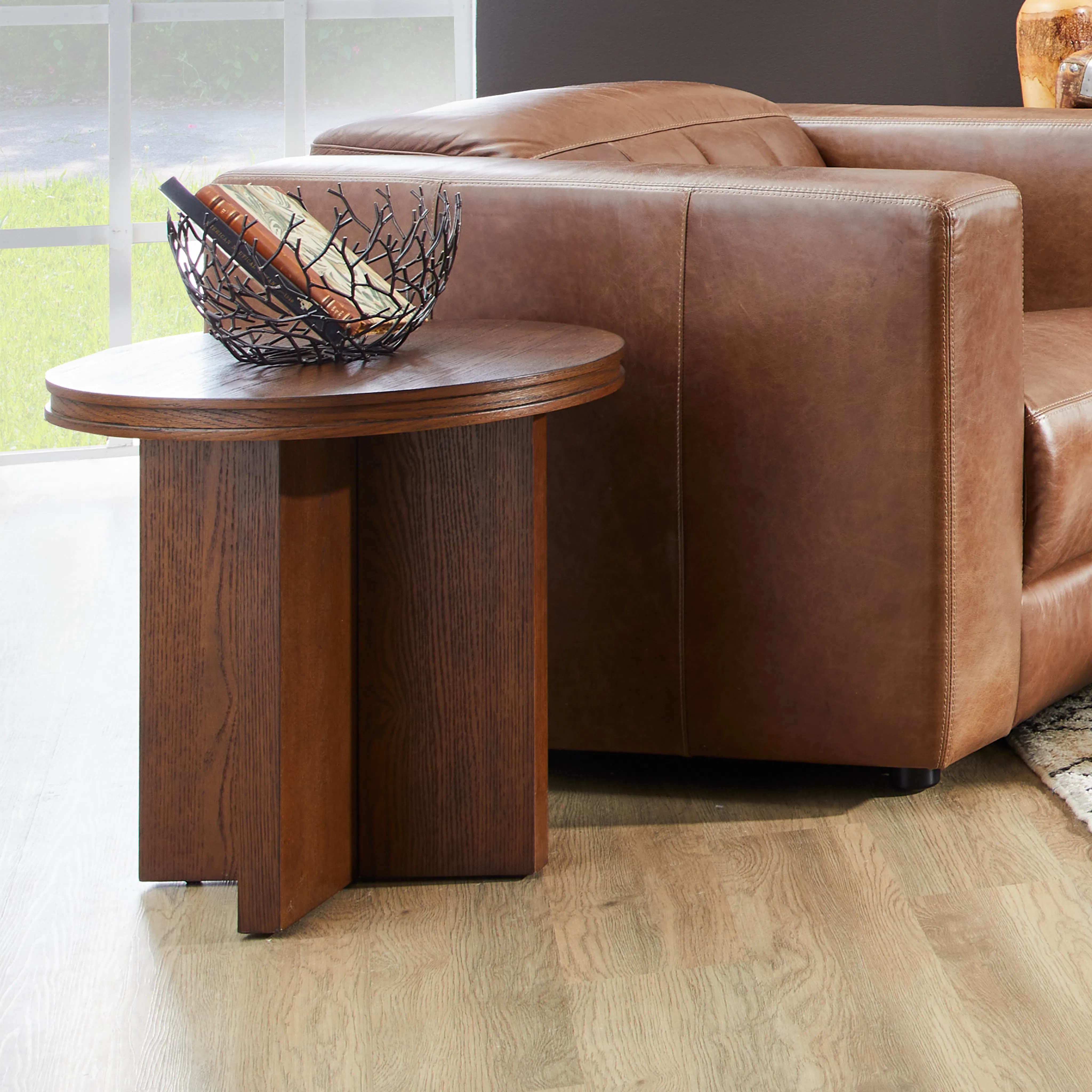 Waterfall Round End Table Dark Brown Finish 2 Waterfall Round End Table Dark Brown Finish