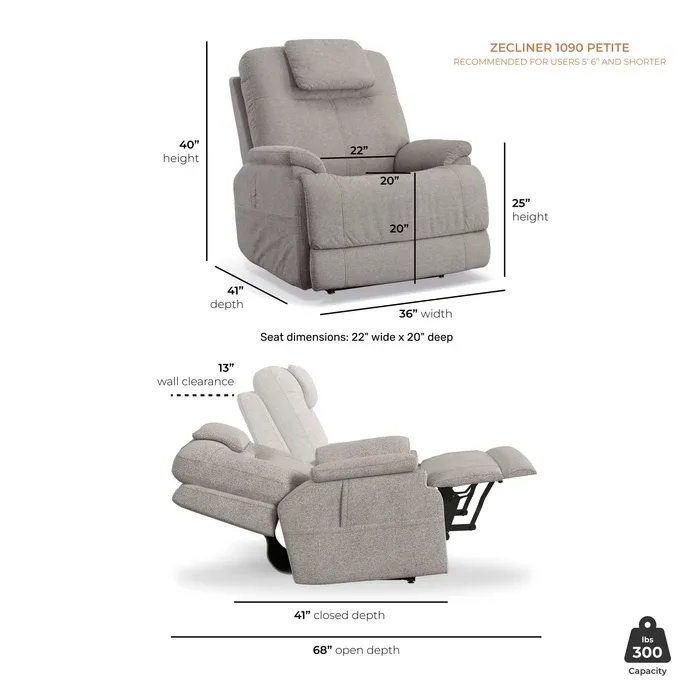 Zecliner 1090 Triple Power Petite Sleep Recliner (5' 7" and under) in stock 4 Zecliner 1090 Triple Power Petite Sleep Recliner (5' 7" and under) in stock