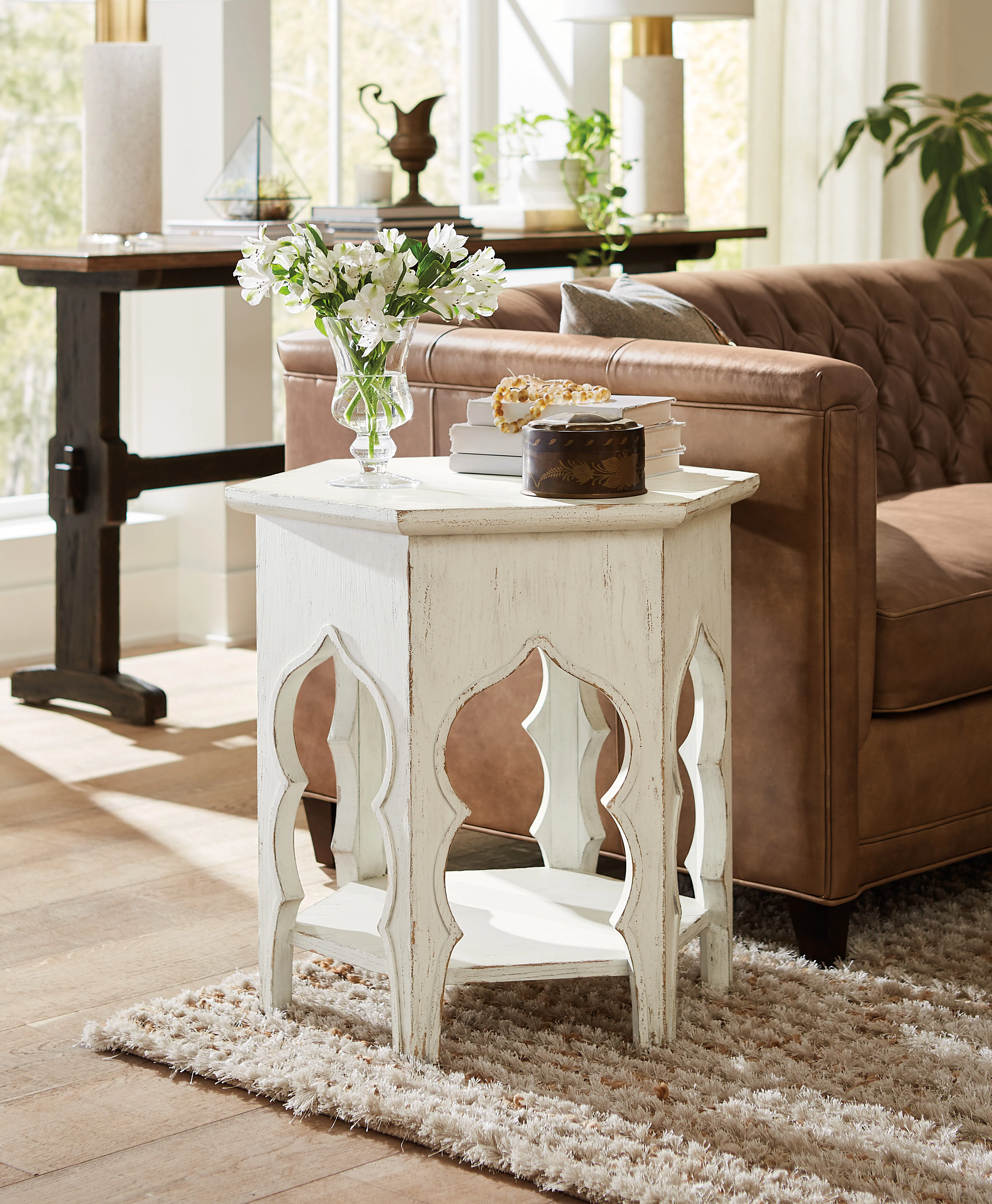 Americana Hexagon End Table (time worn white finish)7050-80115-02 5 Americana Hexagon End Table (time worn white finish)7050-80115-02