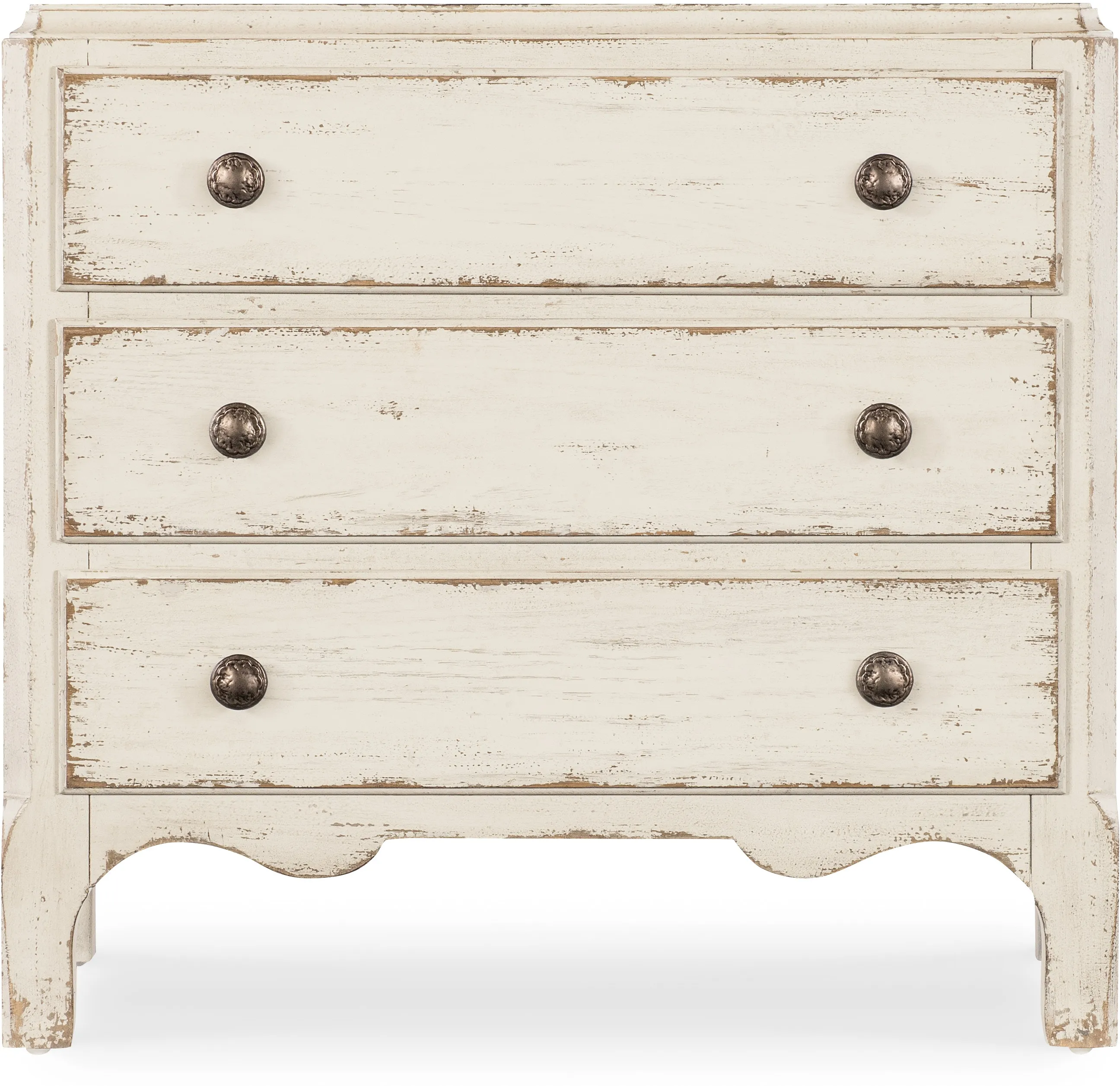 Americana Three-Drawer Nightstand (time worn white finish) 7050-90015-02 2 Americana Three-Drawer Nightstand (time worn white finish) 7050-90015-02
