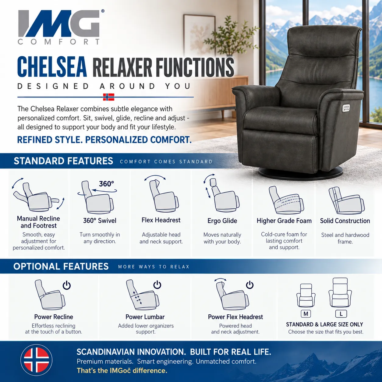 Chelsea Swivel Glider Relaxer Recliner Beige (Scandinavian Comfort That Moves With You) In stock 10 Chelsea Swivel Glider Relaxer Recliner Beige (Scandinavian Comfort That Moves With You) In stock