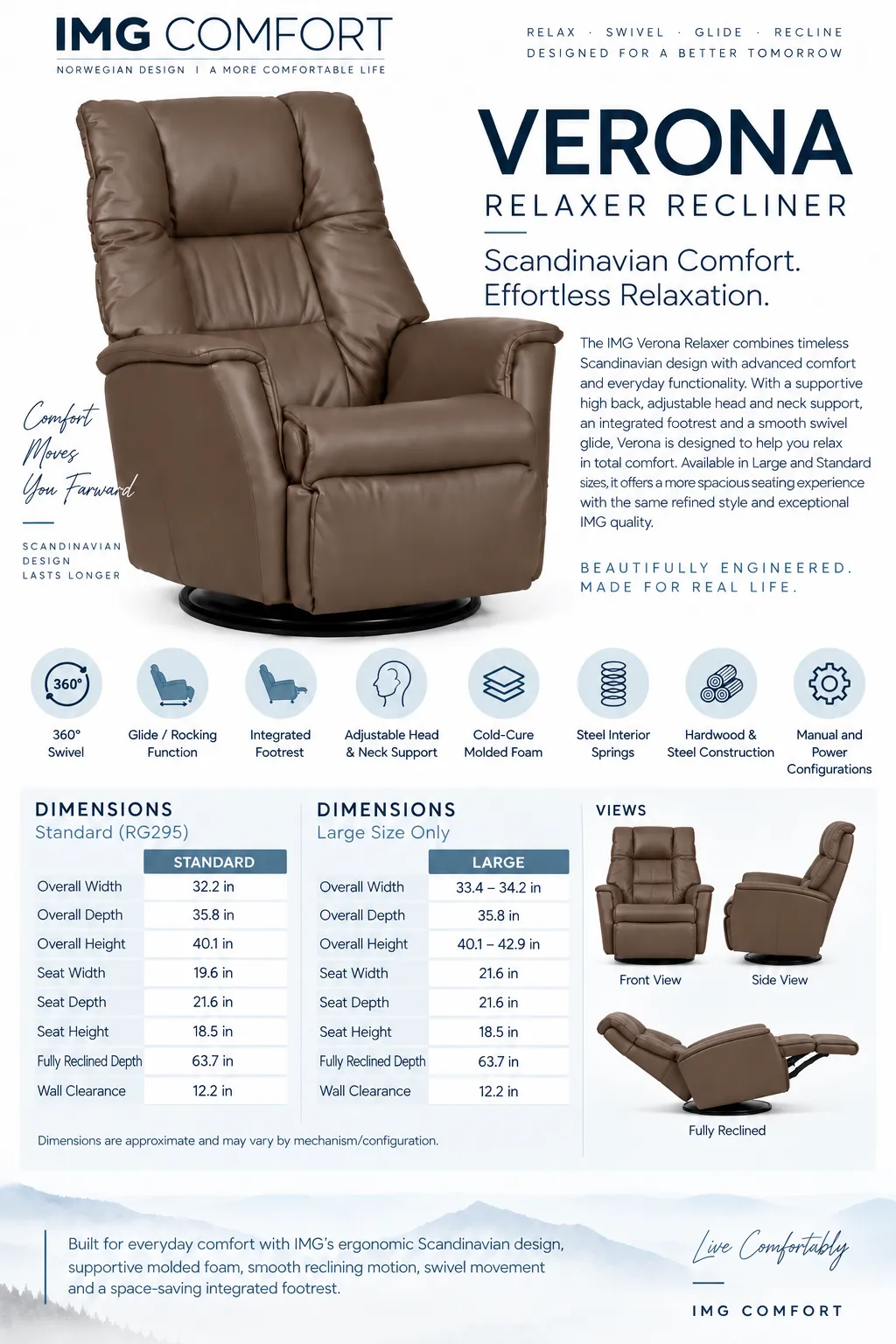 Verona Swivel Glider Relaxer Recliner (Swivel. Glide. Recline. One Chair Does It All) In stock 8 Verona Swivel Glider Relaxer Recliner (Swivel. Glide. Recline. One Chair Does It All) In stock