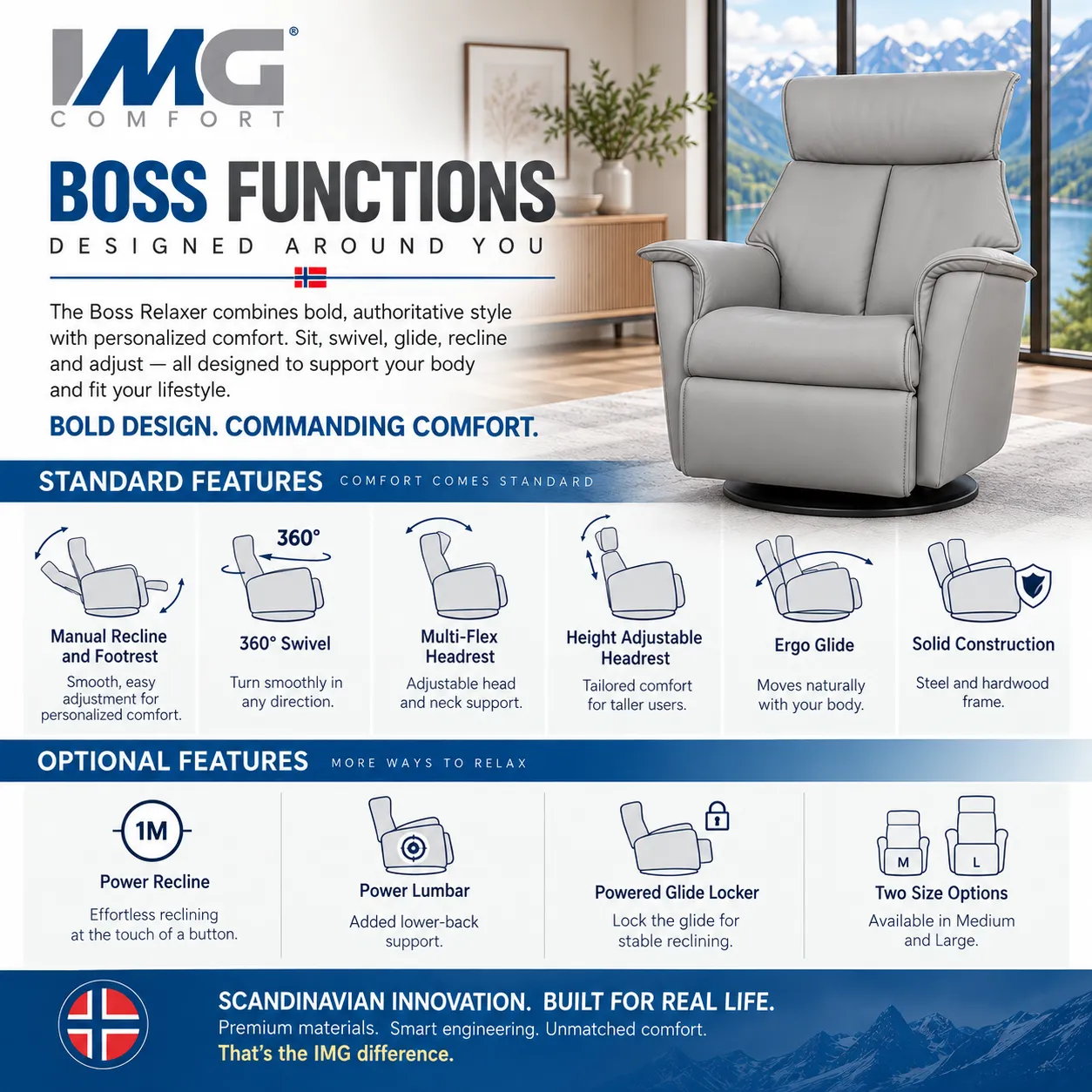 Boss Swivel Glider Relaxer Recliner Cinder (Big Comfort. Bold Scandinavian Design. In stock) 10 Boss Swivel Glider Relaxer Recliner Cinder (Big Comfort. Bold Scandinavian Design. In stock)