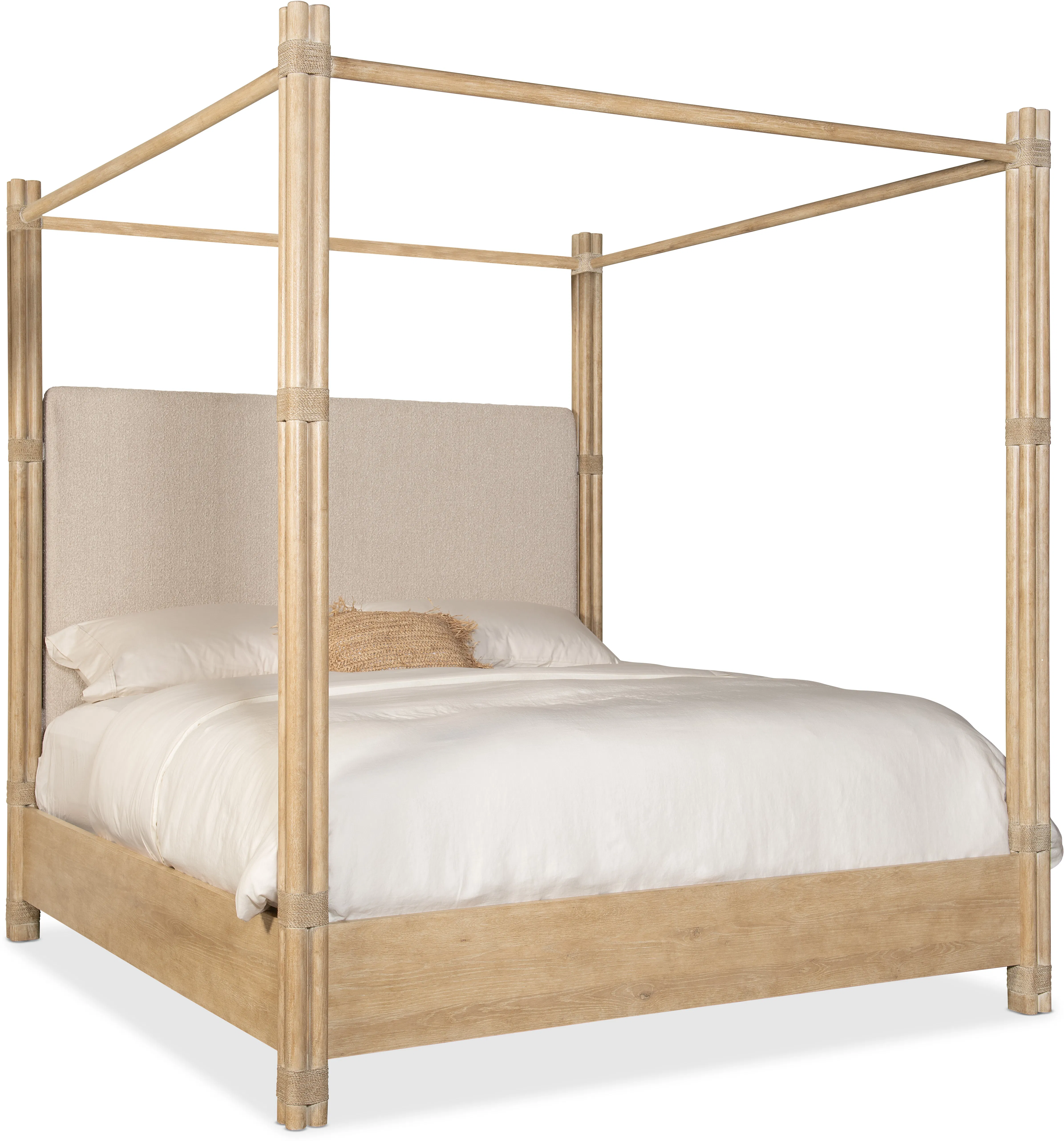 Retreat Pole Rattan King Upholstered Poster Bed w/Canopy (Light sand finish) 6950-90466-80 1 Retreat Pole Rattan King Upholstered Poster Bed w/Canopy (Light sand finish) 6950-90466-80