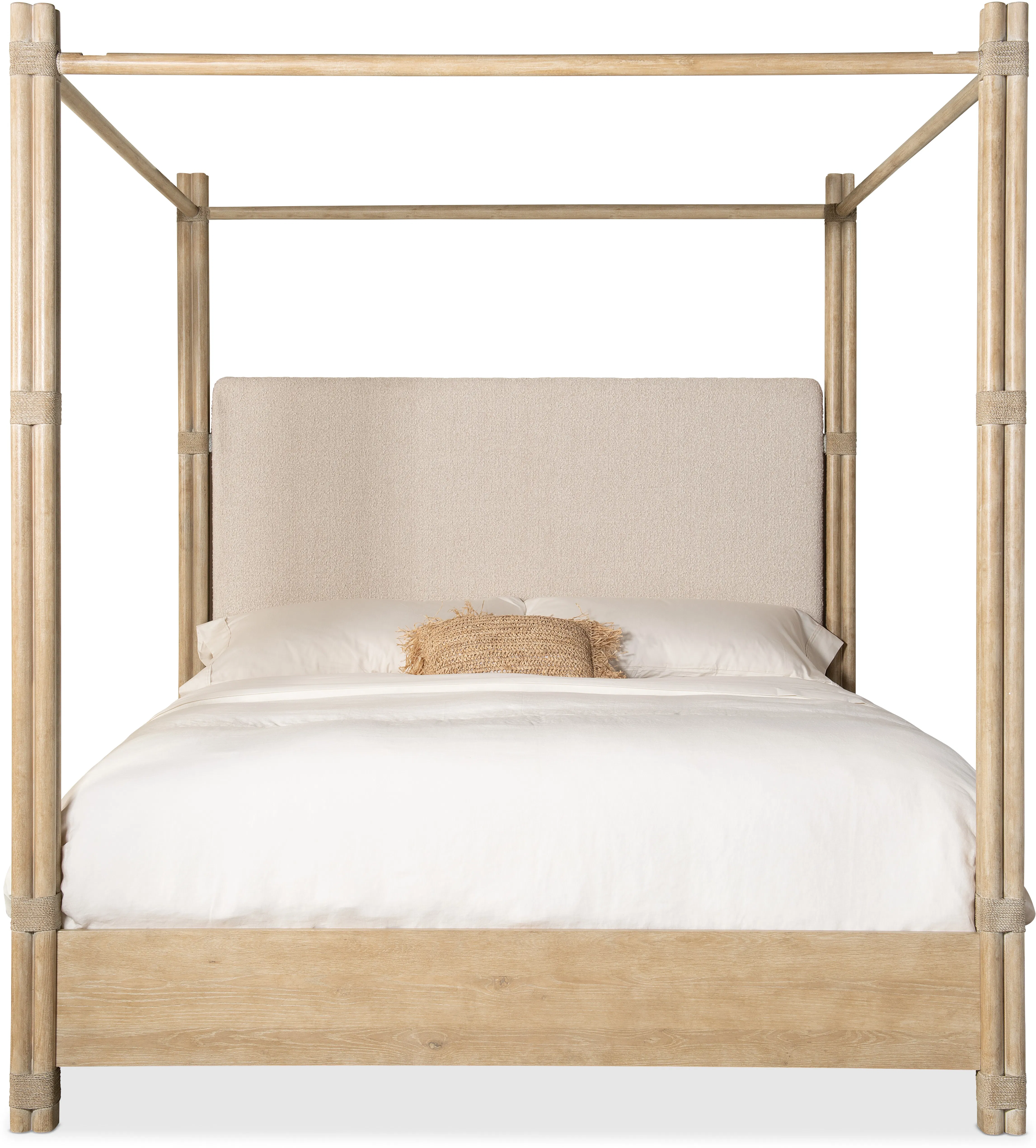 Retreat Pole Rattan King Upholstered Poster Bed w/Canopy (Light sand finish) 6950-90466-80 2 Retreat Pole Rattan King Upholstered Poster Bed w/Canopy (Light sand finish) 6950-90466-80