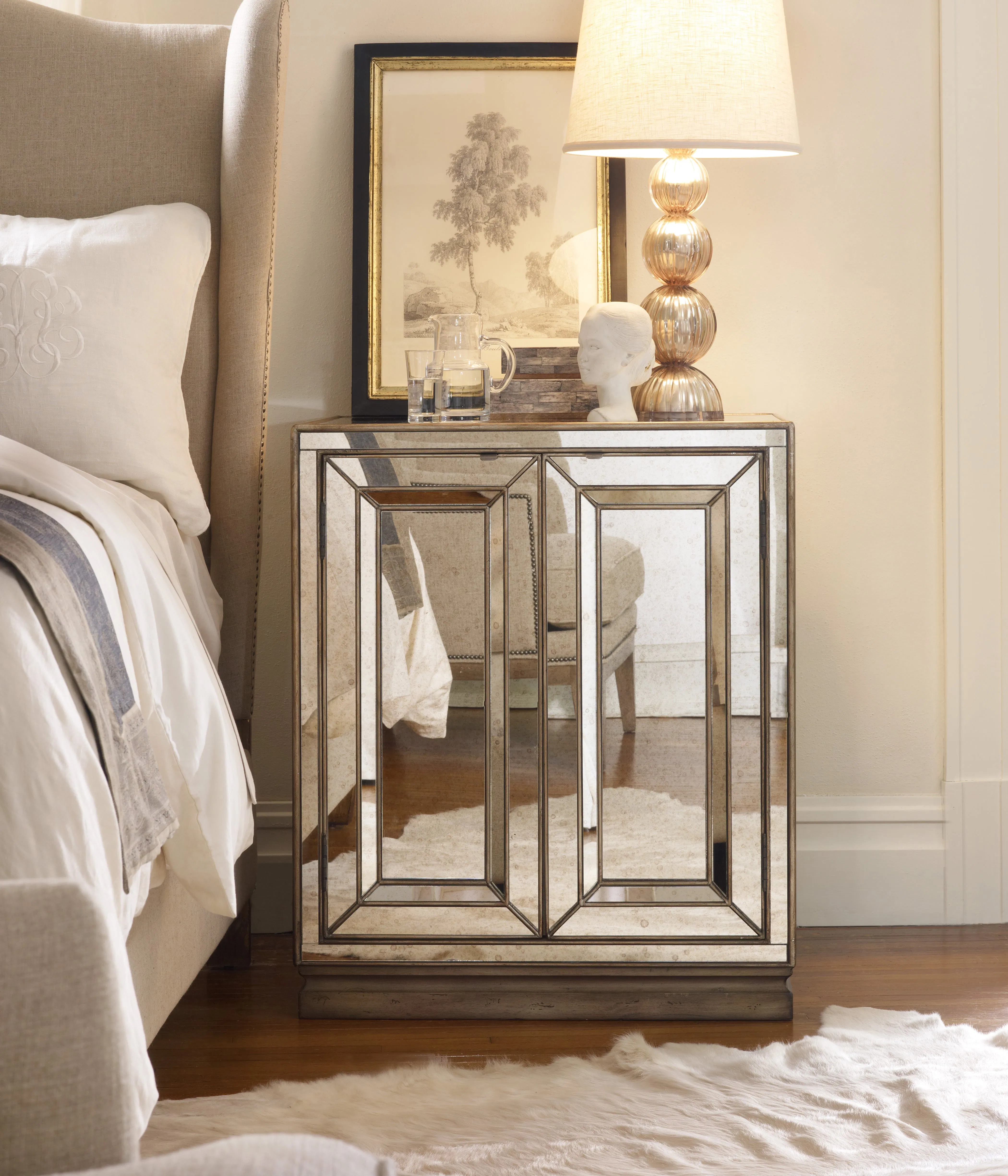 Sanctuary Two-Door Mirrored Nightstand - Visage 2 Sanctuary Two-Door Mirrored Nightstand - Visage