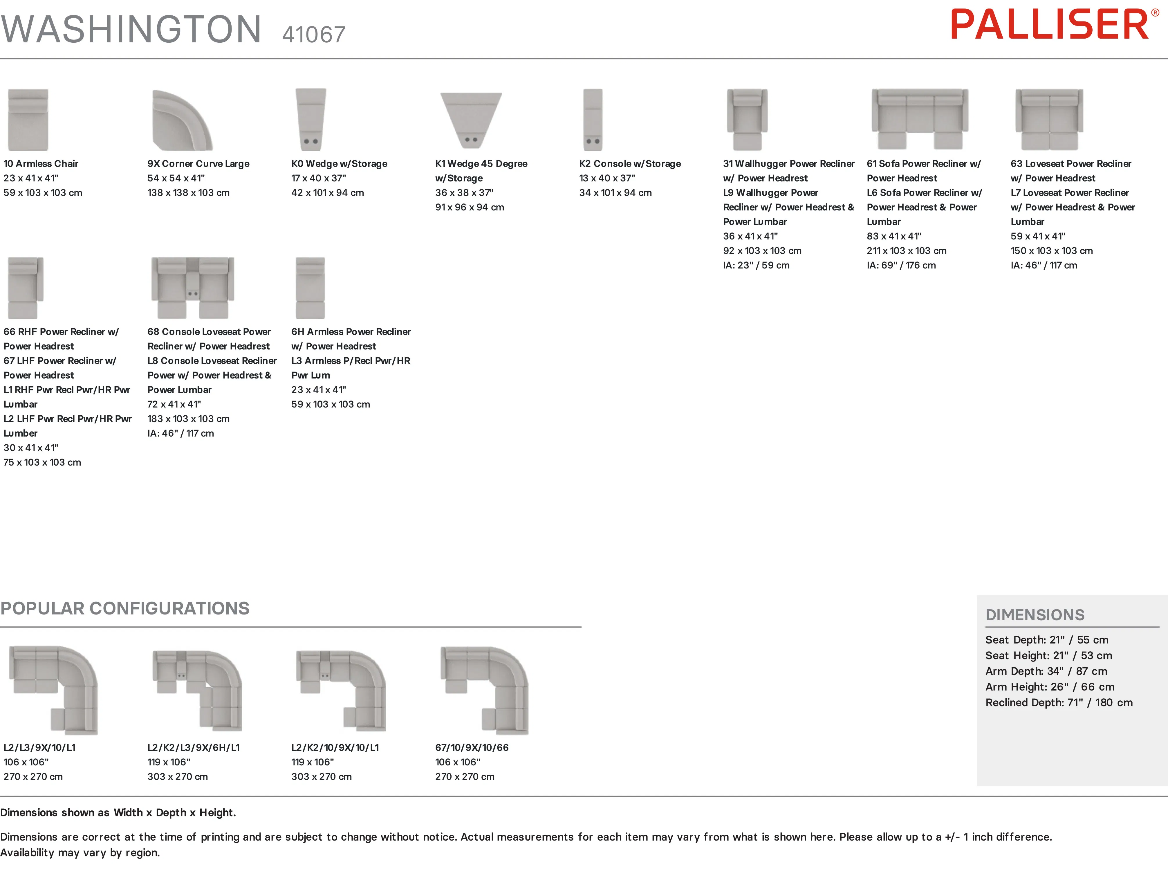 Washington 41067 Power Headrest Power Wallhugger Recliner (+200 colors) 22 Washington 41067 Power Headrest Power Wallhugger Recliner (+200 colors)