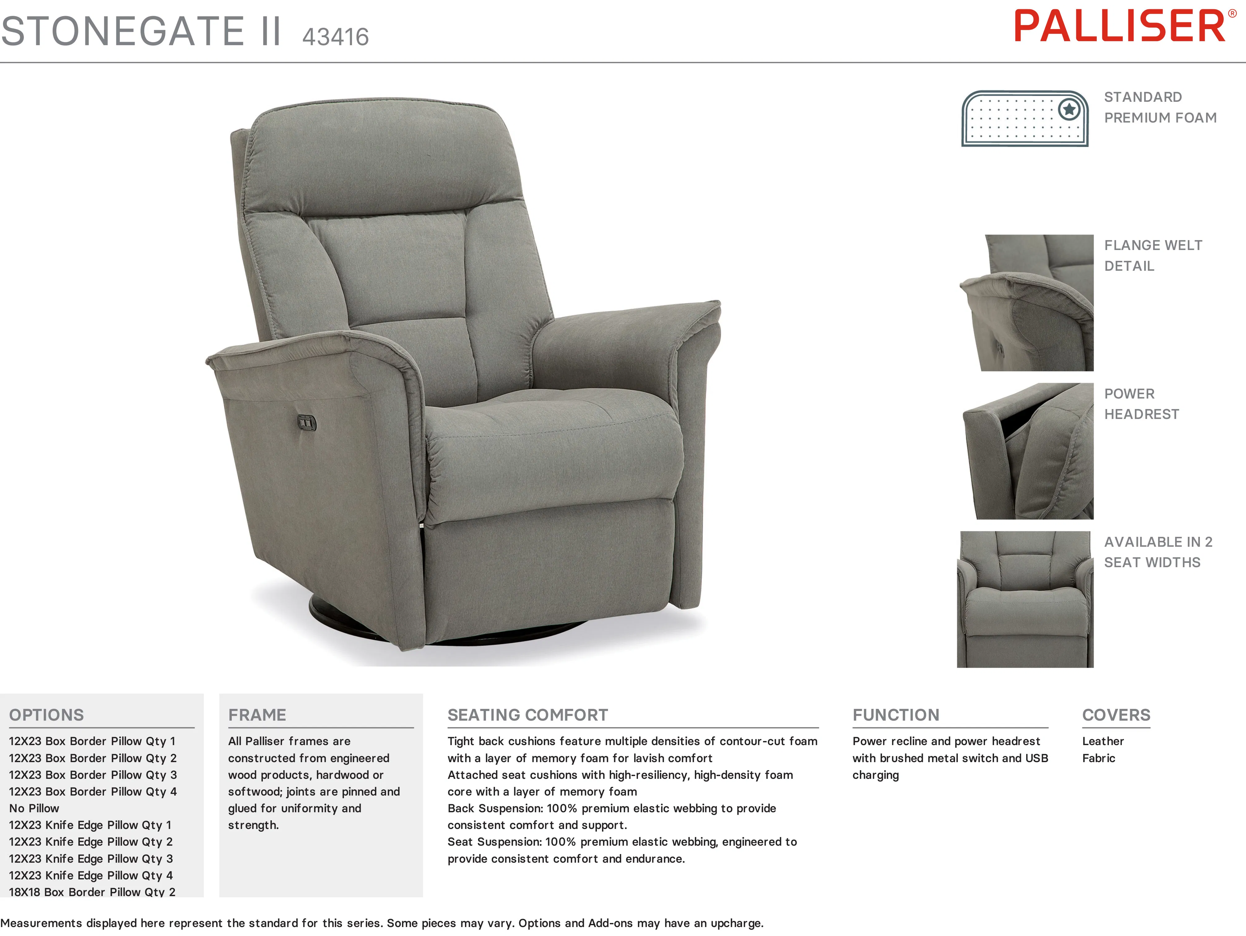 Stonegate II 43416 Power Headrest Power Recliner (34" wide) +200 colors 16 Stonegate II 43416 Power Headrest Power Recliner (34" wide) +200 colors